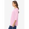 Woman Within Plus Size Perfect Three-Quarter Sleeve Boatneck Tee(Pink)
