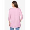 Woman Within Plus Size Perfect Three-Quarter Sleeve Crewneck Tee(Pink)