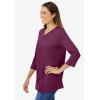 Woman Within Plus Size Perfect Three-Quarter Sleeve V-Neck Tee (Petite Available)(Deep Claret)