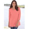 Woman Within Plus Size Perfect Three-Quarter Sleeve V-Neck Tee (Petite Available)(Heather Grey)