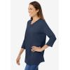 Woman Within Plus Size Perfect Three-Quarter Sleeve V-Neck Tee (Petite Available)(Navy)