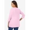 Woman Within Plus Size Perfect Three-Quarter Sleeve V-Neck Tee (Petite Available)(Pink)