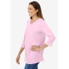 Woman Within Plus Size Perfect Three-Quarter Sleeve V-Neck Tee (Petite Available)(Pink)