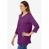 Woman Within Plus Size Perfect Three-Quarter Sleeve V-Neck Tee (Petite Available)(Plum Purple)
