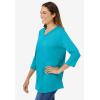 Woman Within Plus Size Perfect Three-Quarter Sleeve V-Neck Tee (Petite Available)(Pretty Turquoise)