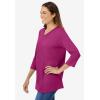 Woman Within Plus Size Perfect Three-Quarter Sleeve V-Neck Tee (Petite Available)(Raspberry)