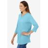 Woman Within Plus Size Perfect Three-Quarter Sleeve V-Neck Tee (Petite Available)(Seamist Blue)