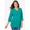 Woman Within Plus Size Perfect Three-Quarter Sleeve V-Neck Tee (Petite Available)(Soft Iris)