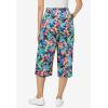 Woman Within Plus Size Petite Elastic-Waist Pull-On Knit Pocket Capri Pants(Black Multi Watercolor Tropicana)