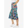 Woman Within Plus Size Petite Elastic-Waist Pull-On Knit Pocket Capri Pants(Black Multi Watercolor Tropicana)