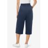 Woman Within Plus Size Petite Elastic-Waist Pull-On Knit Pocket Capri Pants(Navy)