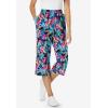 Woman Within Plus Size Petite Elastic-Waist Pull-On Knit Pocket Capri Pants(Navy Multi Florals)