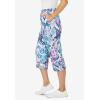 Woman Within Plus Size Petite Elastic-Waist Pull-On Knit Pocket Capri Pants(White Multi Batik)