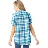 Woman Within Plus Size Petite Short-Sleeve Button Down Seersucker Shirt(Deep Teal Camp Plaid)