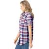 Woman Within Plus Size Petite Short-Sleeve Button Down Seersucker Shirt(Red White Blue Plaid)