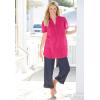 Woman Within Plus Size Pintucked Half-Button Tunic(Sunset Pink Blooming Ditsy)