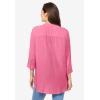 Woman Within Plus Size Rayon 7-Day Three-Quarter Sleeve Tab-Front Tunic(Bright Rose)