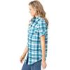 Woman Within Plus Size Short-Sleeve Button Down Seersucker Shirt(Deep Teal Camp Plaid)