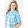 Woman Within Plus Size Short-Sleeve Button Down Seersucker Shirt(Paradise Blue Plaid)