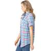Woman Within Plus Size Short-Sleeve Button Down Seersucker Shirt(Petal Purple Multi Plaid)