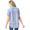 Woman Within Plus Size Short-Sleeve Button Down Seersucker Shirt(Petal Purple Multi Plaid)