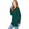 Woman Within Plus Size Side Button V-Neck Waffle Knit Sweater(Emerald Green)
