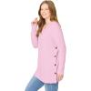 Woman Within Plus Size Side Button V-Neck Waffle Knit Sweater(Pink)