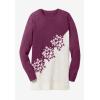 Woman Within Plus Size Snowflake Jacquard Pullover Sweater(Deep Claret Snowflake Embroidery)