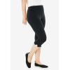 Woman Within Plus Size Stretch-Cotton Knit Pull-On Capri Leggings(Black)