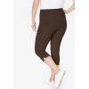 Woman Within Plus Size Stretch-Cotton Knit Pull-On Capri Leggings(Chocolate)