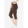 Woman Within Plus Size Stretch-Cotton Knit Pull-On Capri Leggings(Chocolate)