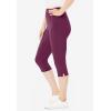 Woman Within Plus Size Stretch-Cotton Knit Pull-On Capri Leggings(Deep Claret)