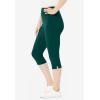 Woman Within Plus Size Stretch-Cotton Knit Pull-On Capri Leggings(Emerald Green)