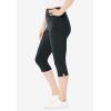 Woman Within Plus Size Stretch-Cotton Knit Pull-On Capri Leggings(Heather Charcoal)