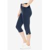 Woman Within Plus Size Stretch-Cotton Knit Pull-On Capri Leggings(Heather Navy)