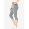 Woman Within Plus Size Stretch-Cotton Knit Pull-On Capri Leggings(Medium Heather Grey)
