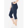 Woman Within Plus Size Stretch-Cotton Knit Pull-On Capri Leggings(Navy)
