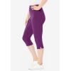 Woman Within Plus Size Stretch-Cotton Knit Pull-On Capri Leggings(Plum Purple)