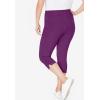 Woman Within Plus Size Stretch-Cotton Knit Pull-On Capri Leggings(Plum Purple)