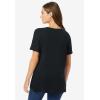 Woman Within Plus Size Waffle Thermal Satin Trim Tee(Black)