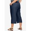 ellos Plus Size Linen-Blend Drawstring Capris(Navy)