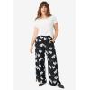 ellos Plus Size Wide-Leg Soft Pants with Back Elastic(Navy Floral Print)