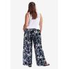 ellos Plus Size Wide-Leg Soft Pants with Back Elastic(Navy Floral Print)