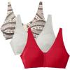 Comfort Choice Women’s Plus Size 3-Pack Front-Close Cotton Wireless Bra(Classic Red Assorted)