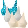 Comfort Choice Women’s Plus Size 3-Pack Front-Close Cotton Wireless Bra(Dark Turq Assorted)