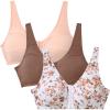 Comfort Choice Women’s Plus Size 3-Pack Front-Close Cotton Wireless Bra(Mocha Assorted)