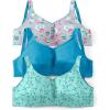 Comfort Choice Women’s Plus Size 3-Pack Front-Close Cotton Wireless Bra(Pale Ocean Assorted)