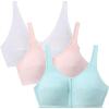 Comfort Choice Women’s Plus Size 3-Pack Front-Close Cotton Wireless Bra(Pastel Assorted)