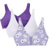 Comfort Choice Women’s Plus Size 3-Pack Front-Close Cotton Wireless Bra(Plum Burst Assorted)