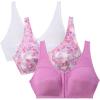 Comfort Choice Women’s Plus Size 3-Pack Front-Close Cotton Wireless Bra(Pretty Orchid Assorted)
